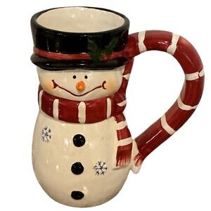 Dolgencorp Snowman Ceramic Coffee Mug Christmas Holiday Top Hat Candy‎ Cane